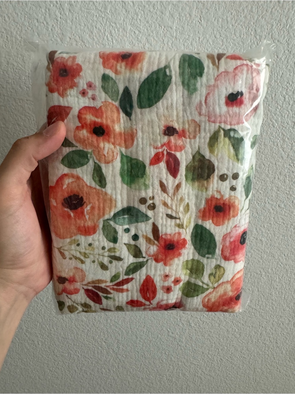 NWT Floral Muslin Swaddle Blanket - Coral & Green Flowers